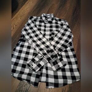 White & Black Plaid Girls Woven Button-Up - Hot Topic